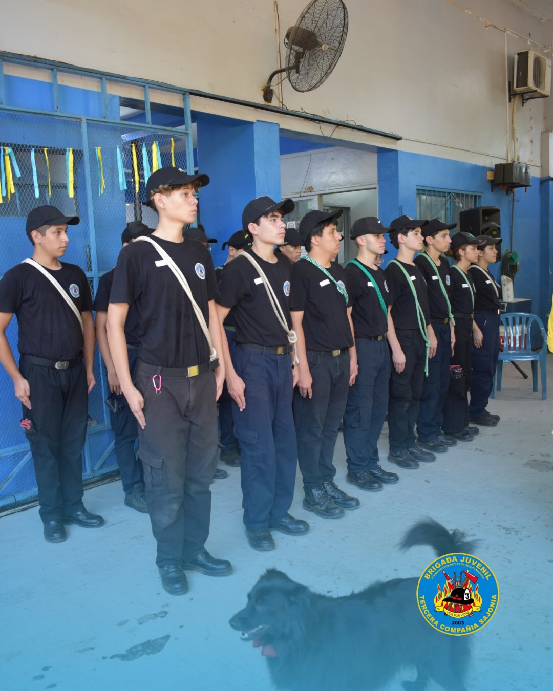 Brigada Juvenil en posición de firmes